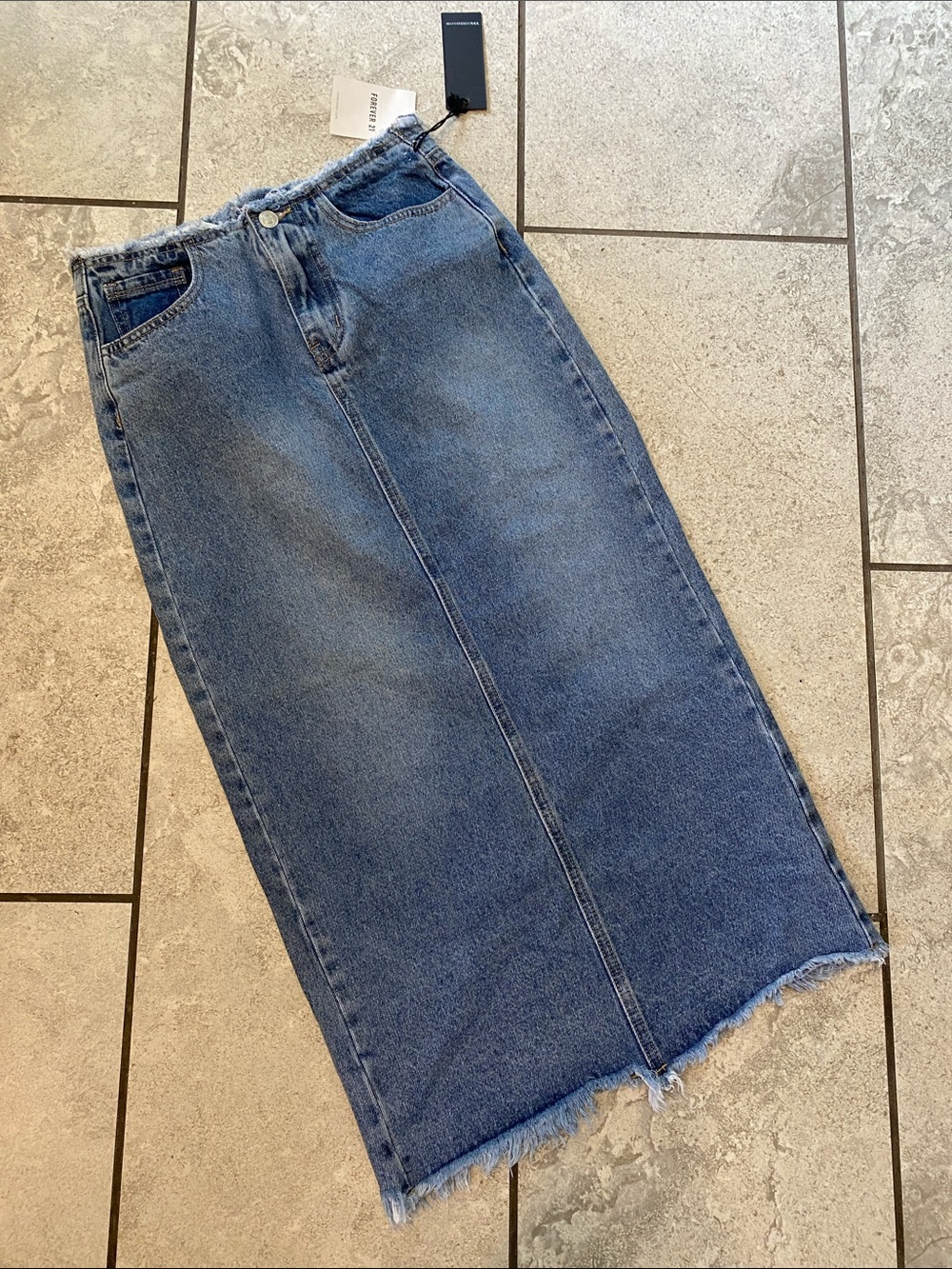 Forever 21 Medium Wash Long Blue Denim Skirt